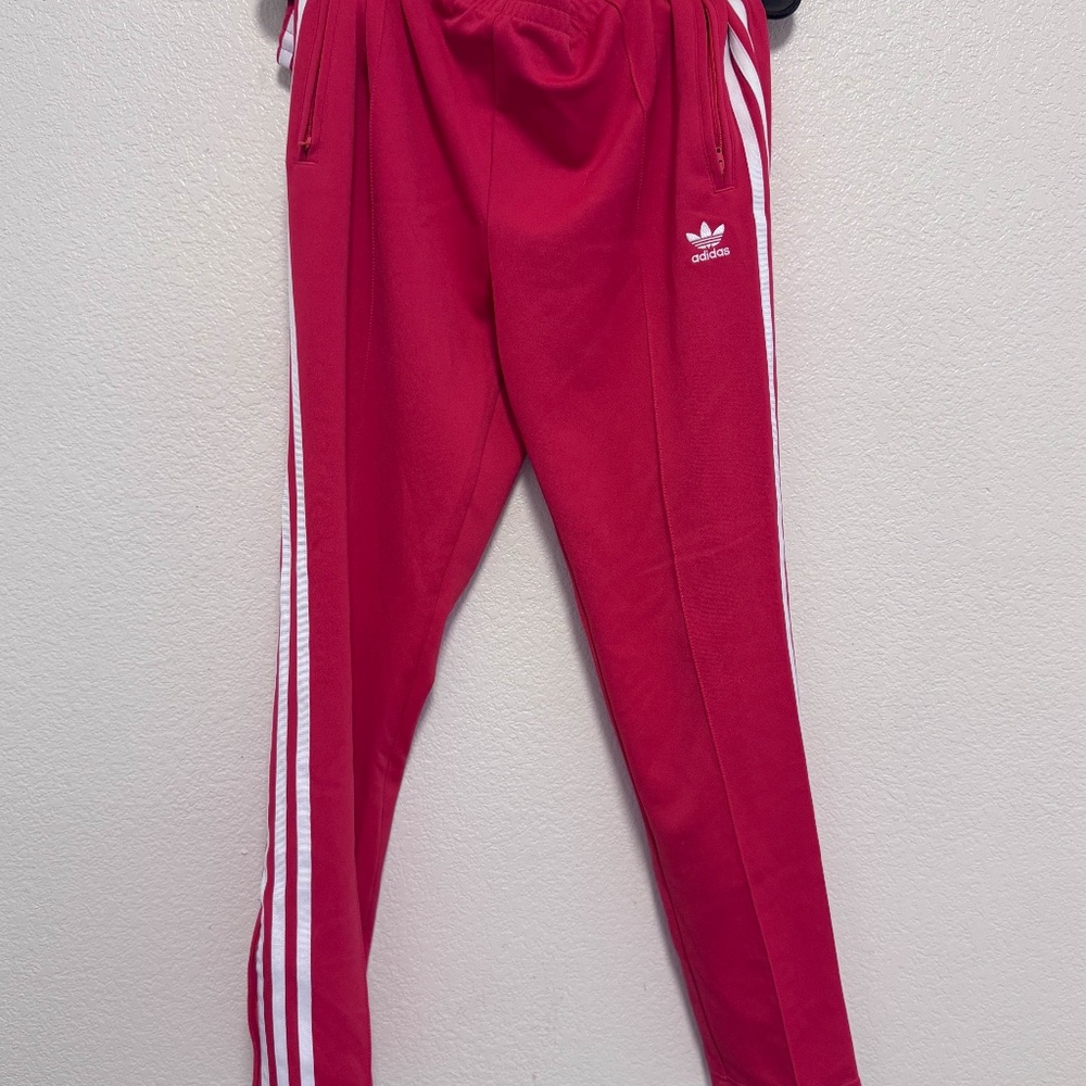 adidas sweatpants joggers red and white • Large